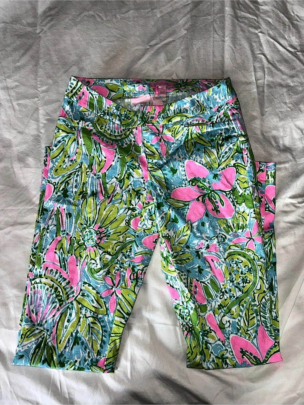 Lilly Pulitzer Floral Cropped Pants in Green & Pink Size 00 Like New